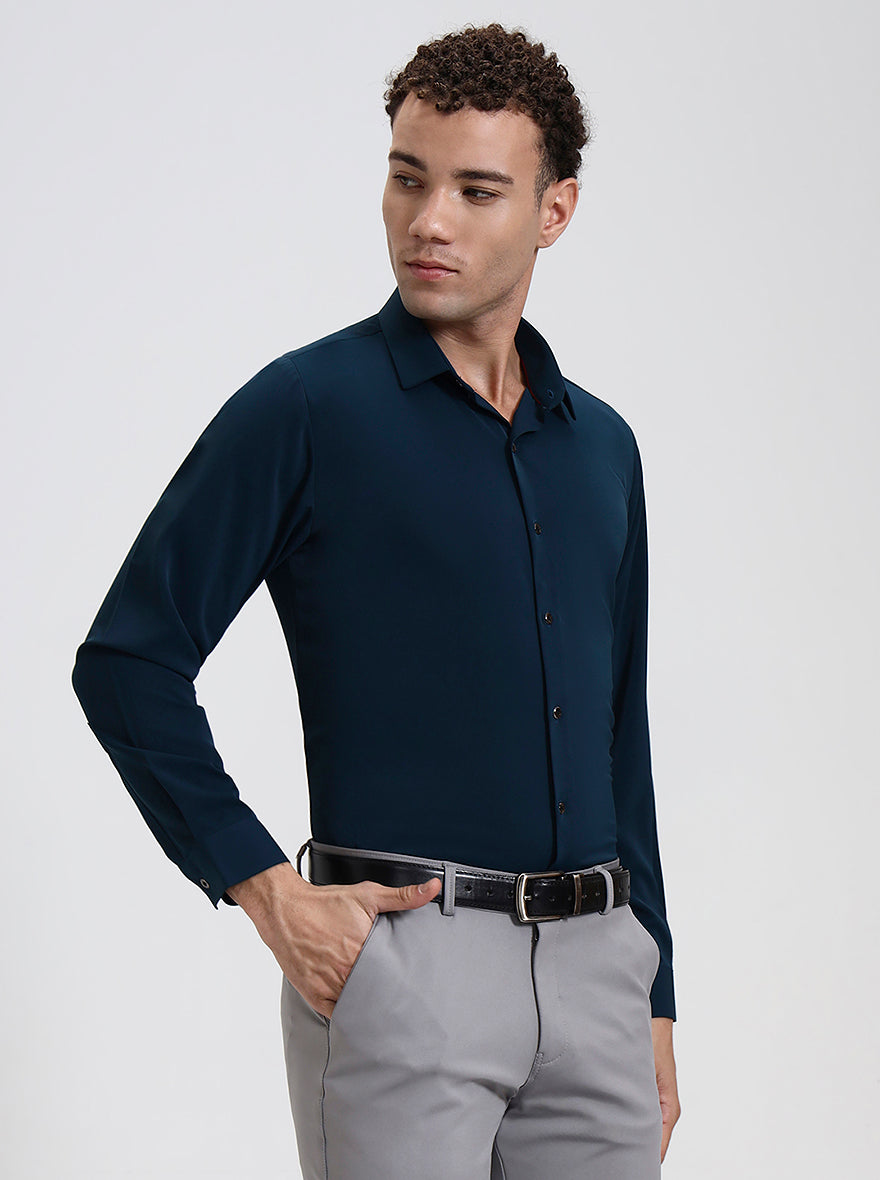 Green Solid Slim Fit Party Wear Shirt | Wyre