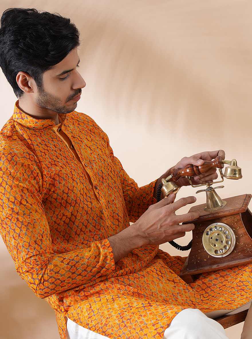 Mustard Printed Kurta | The Kurta Company