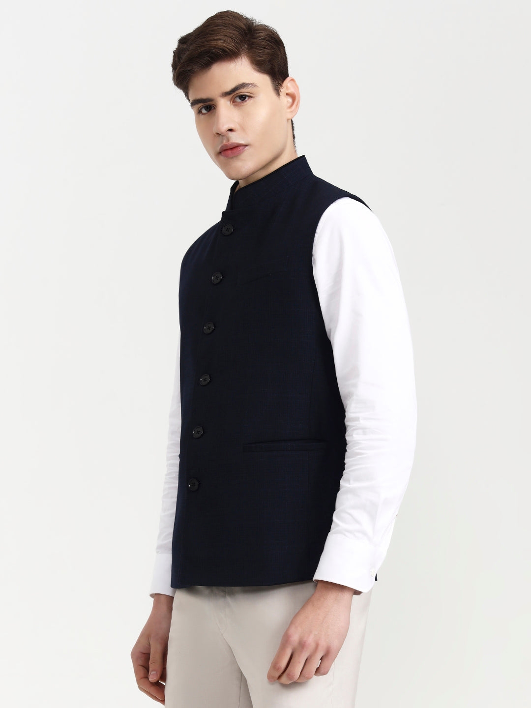 Navy Blue Solid Modi Jacket | JadeBlue