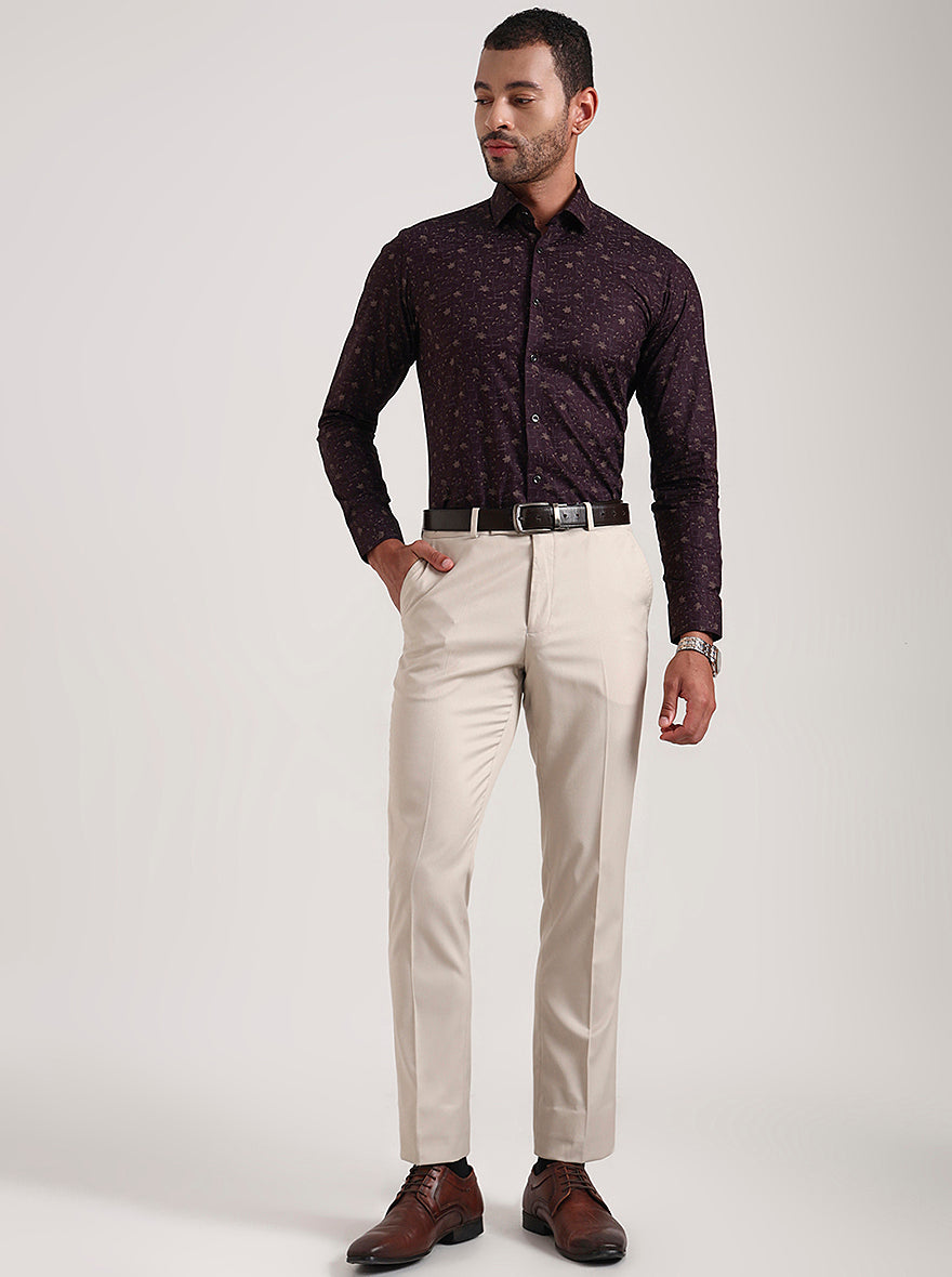 Maroon Printed Slim Fit Party Wear Shirt | Wyre
