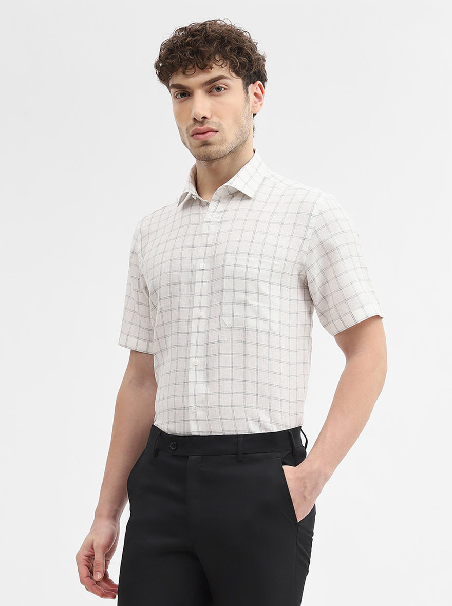 White & Grey Solid Slim Fit Formal Shirt | JadeBlue