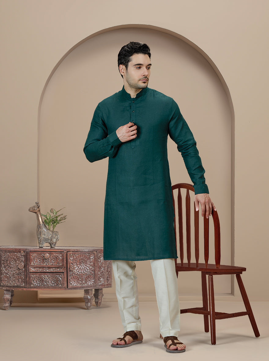 Teal Solid Kurta Pajama | Virasana