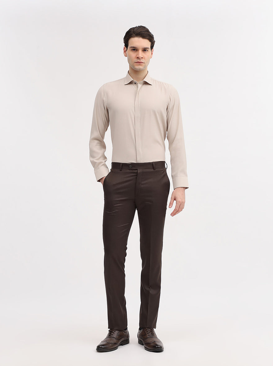 Brown Solid Slim Fit Formal Trouser | JadeBlue Super Luxe