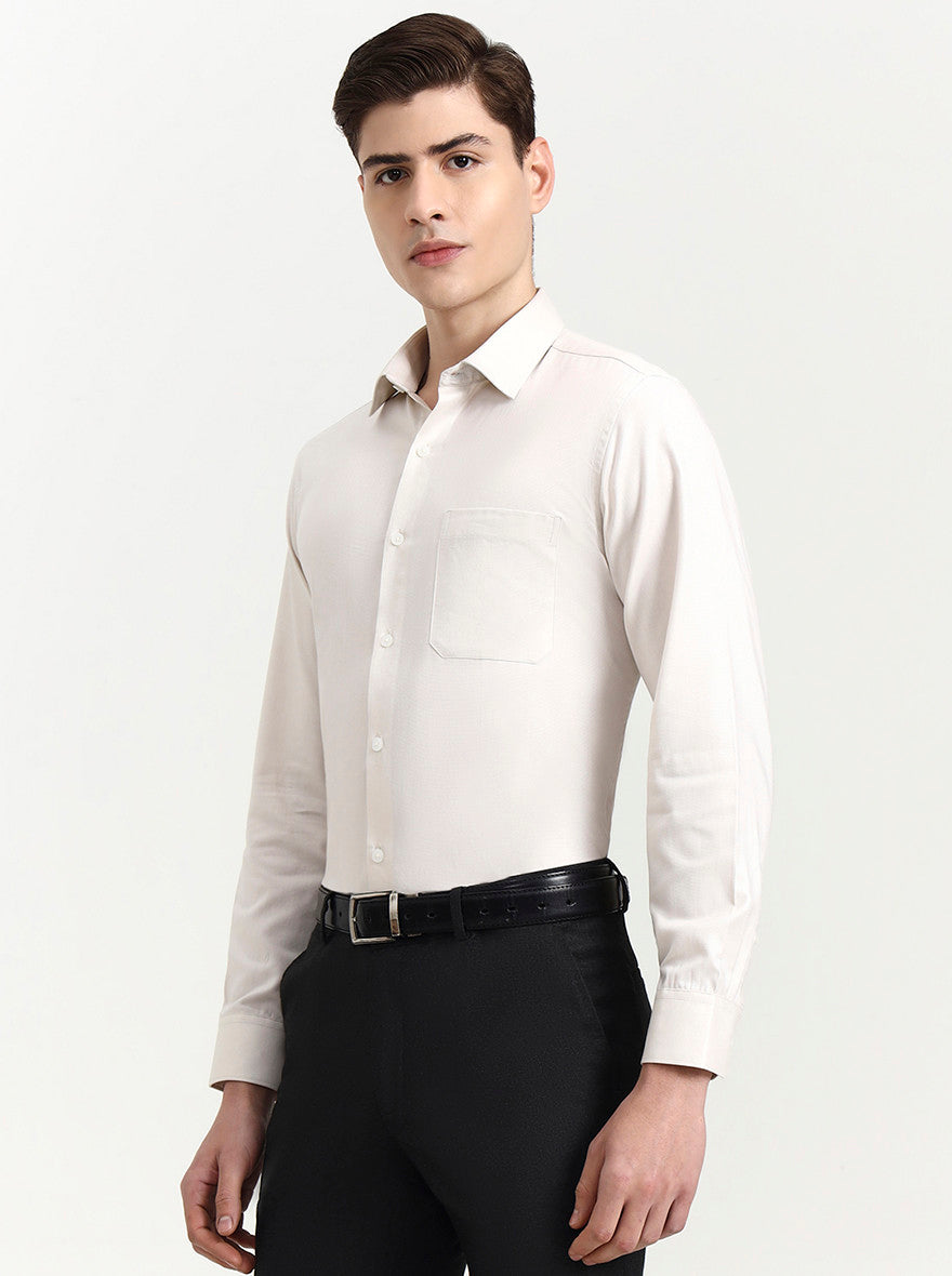 Cream Solid Regular Fit Formal Shirt | JadeBlue