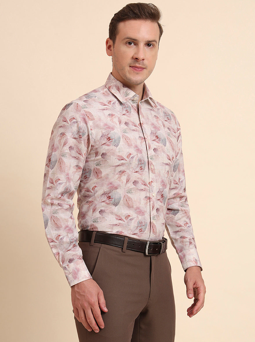 Dusty Pink Printed Regular Fit Formal Shirt | JadeBlue