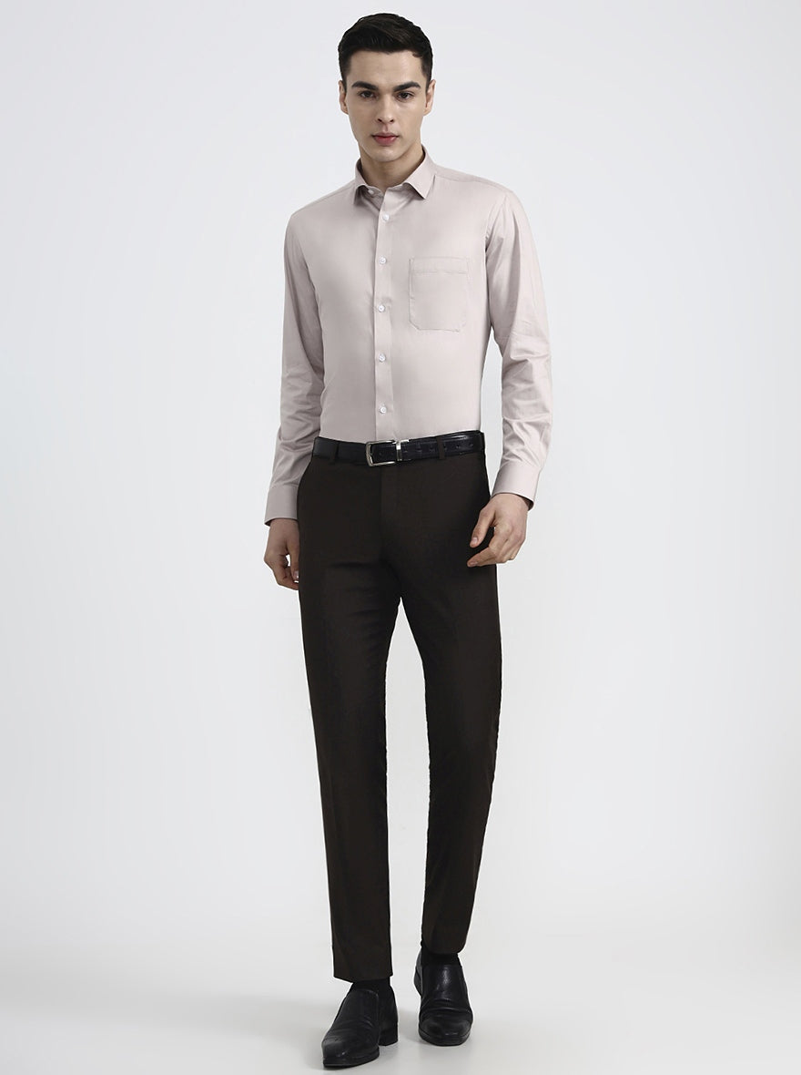 Peach Solid Slim Fit Formal Shirt | Greenfibre