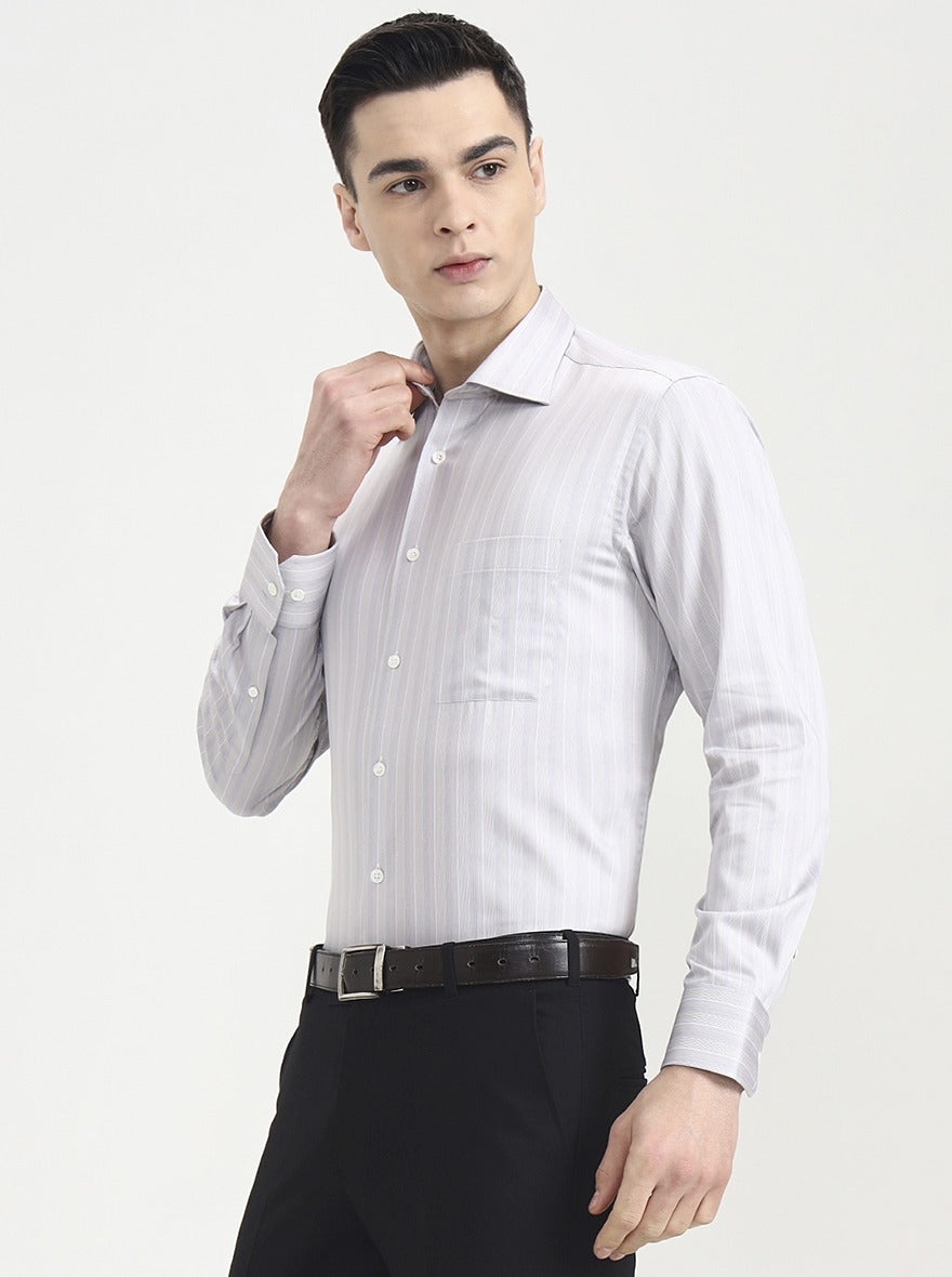 Grey Striped Slim Fit Formal Shirt | JadeBlue Super Luxe