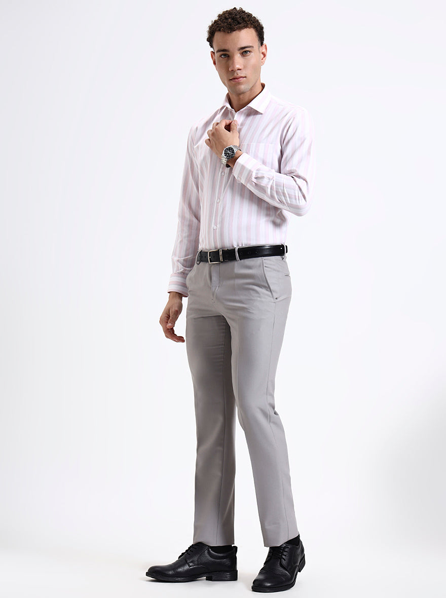 Light Grey Solid Slim Fit Formal Trouser | Metal