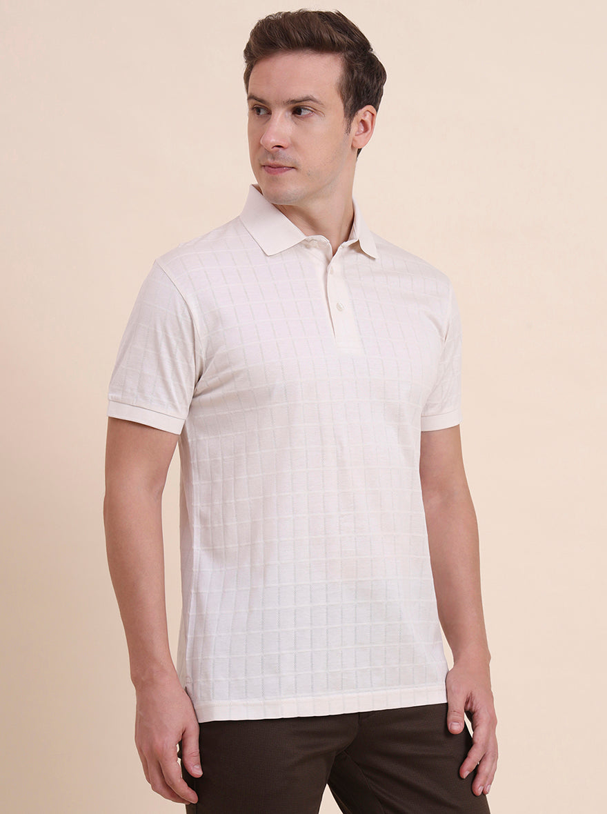 White Checked Regular Fit Polo T-Shirt | JadeBlue