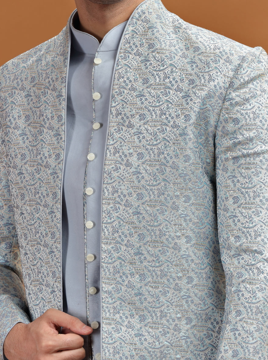 Sky Blue Self Texture Jodhpuri Suit | TULA