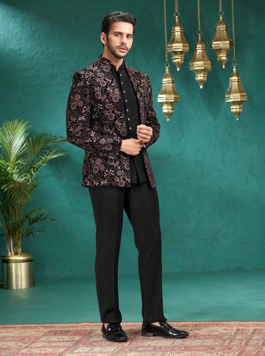 Brown Embroidered Jodhpuri Suit | JadeBlue