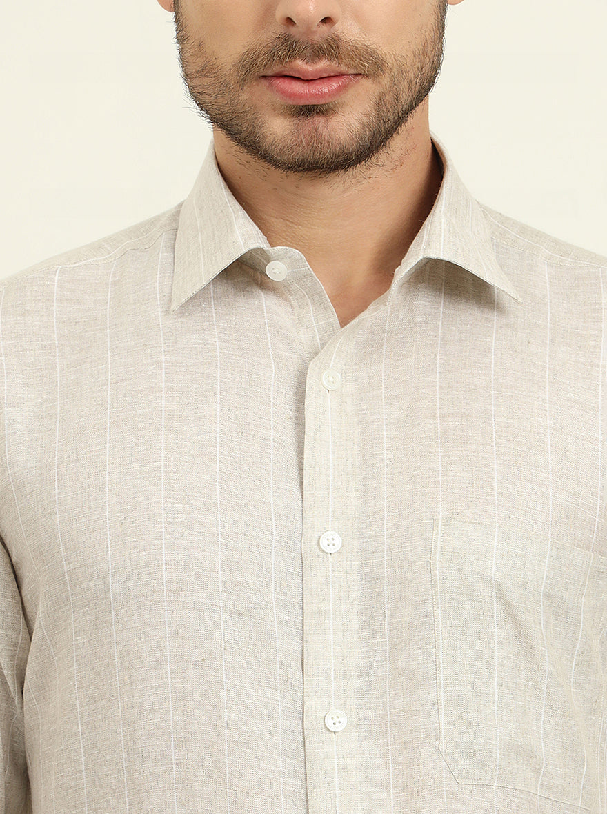 Natural Grey & White Striped Regular Fit Formal Shirt | JadeBlue