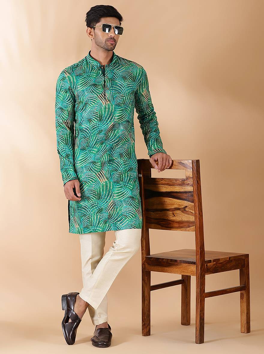 Green Printed Kurta | The Kurta Company