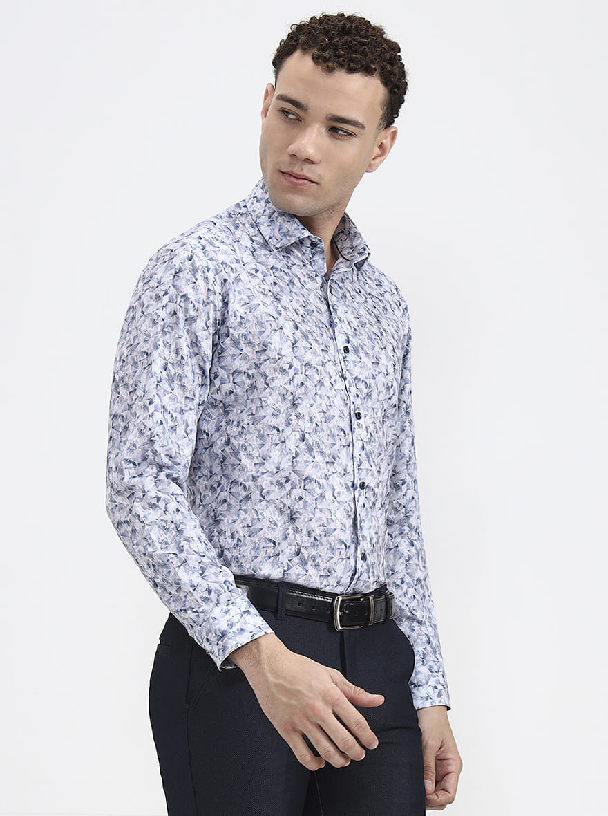 Blue Printed Slim Fit Party Wear Shirt | Greenfibre