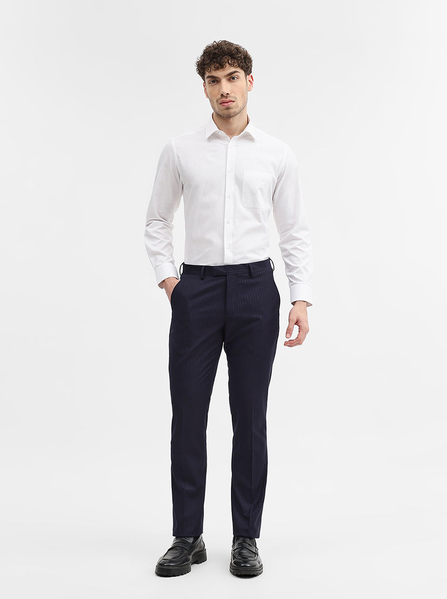 Blue Striped Super Slim Fit Formal Trouser | JadeBlue Youth
