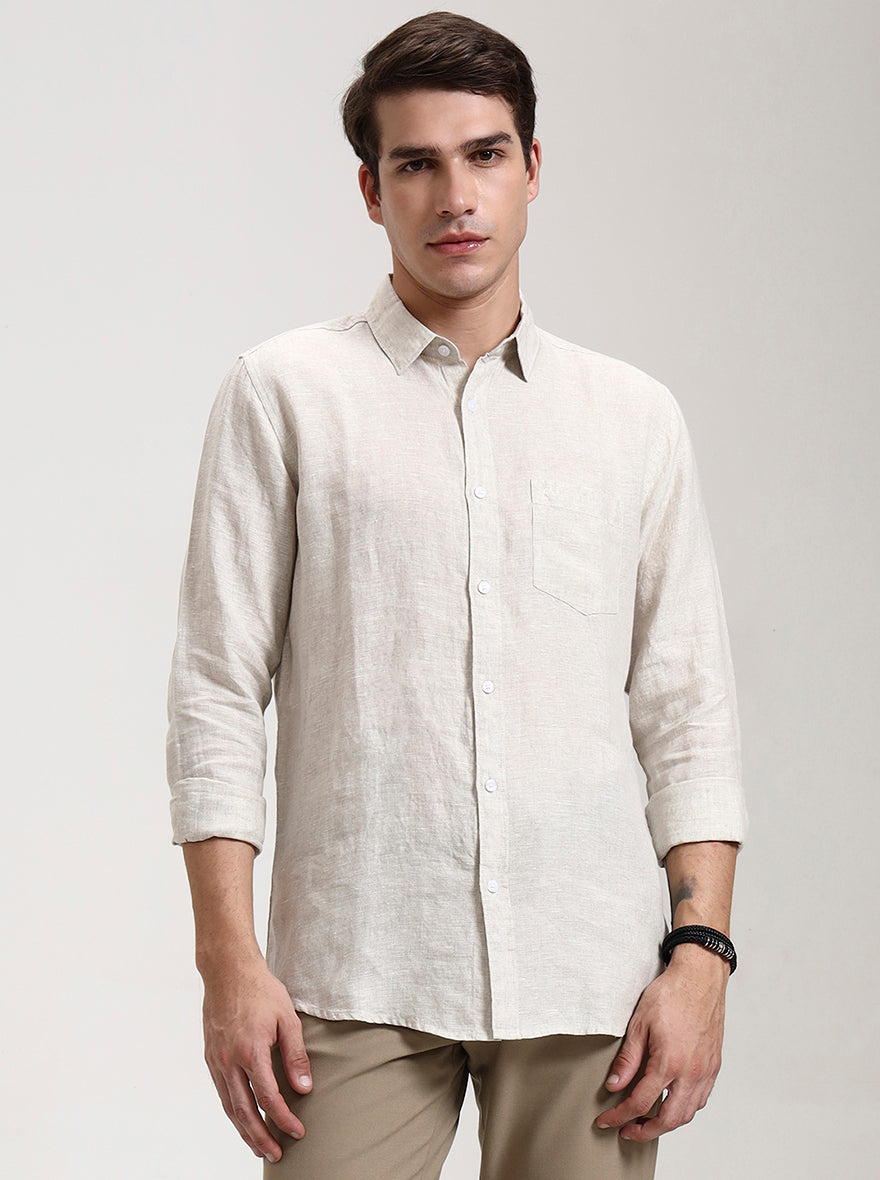 Khaki Solid Slim Fit Casual Shirt | JadeBlue