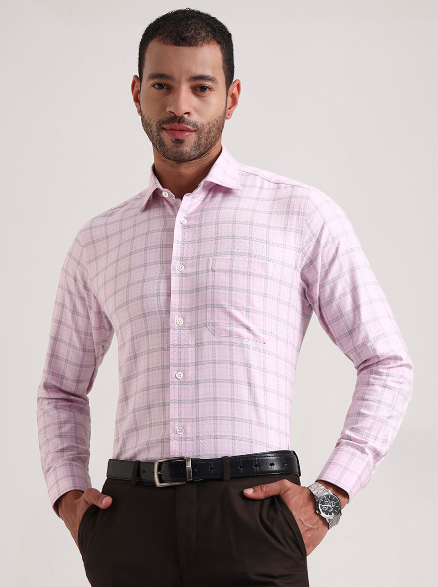Pink Checked Slim Fit Formal Shirt | JadeBlue Super Luxe