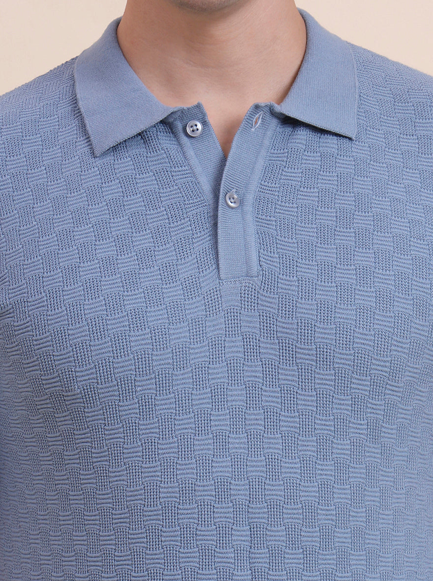 Sky Blue Solid Slim Fit T-Shirt | JadeBlue