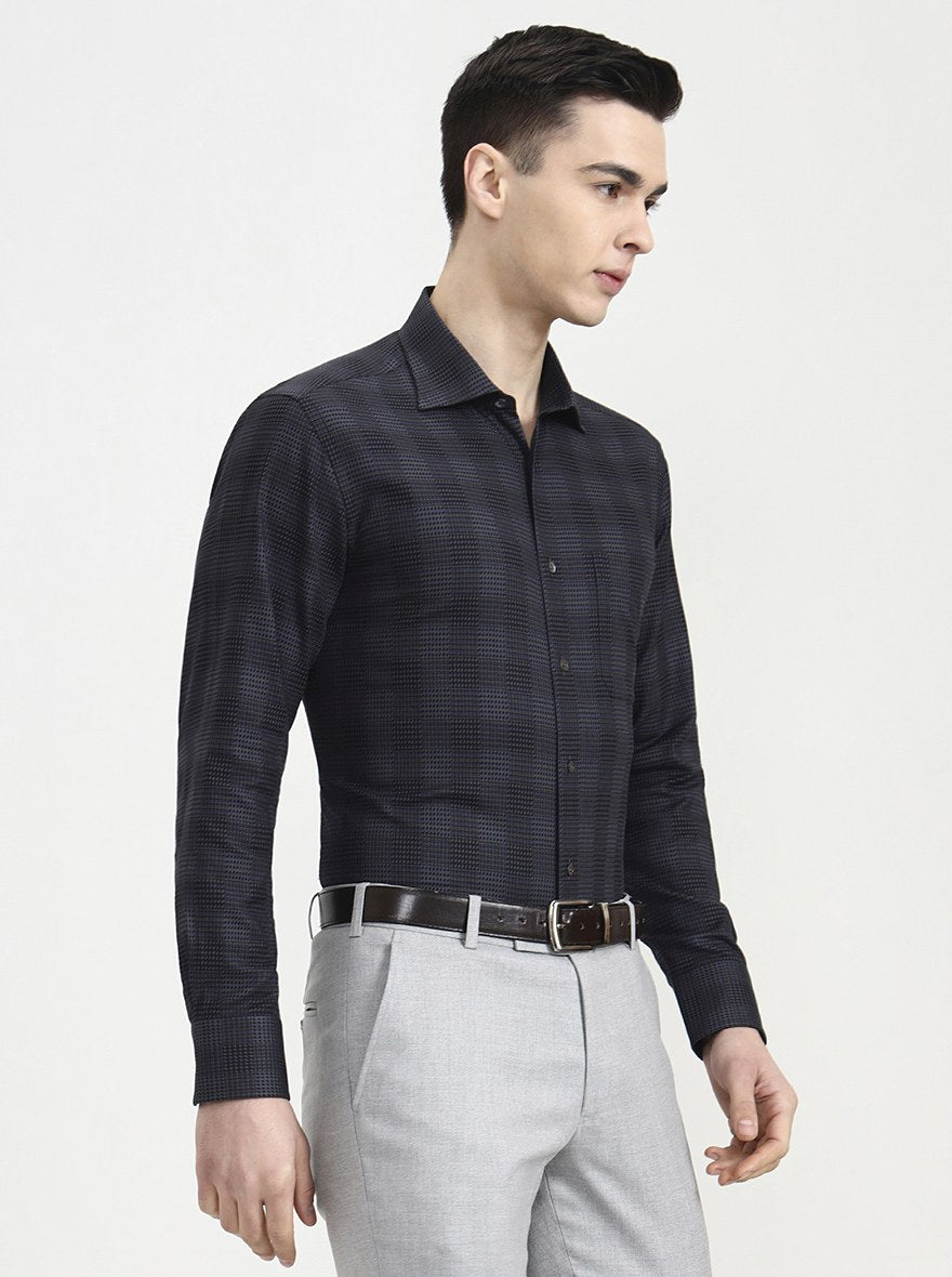 Black Grey Printed Slim Fit Formal Shirt | JadeBlue Super Luxe