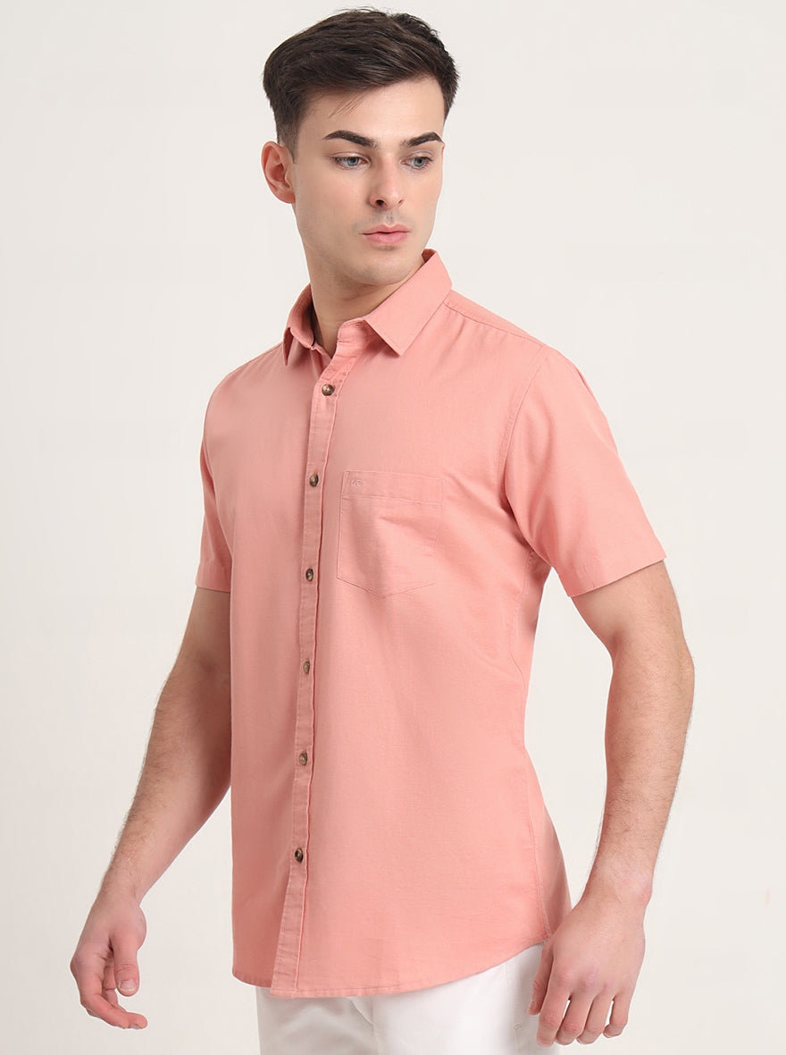 Peach Solid Slim Fit Casual Shirt | JadeBlue