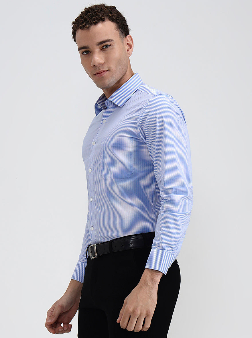 Blue & White Striped Slim Fit Formal Shirt | JadeBlue Youth