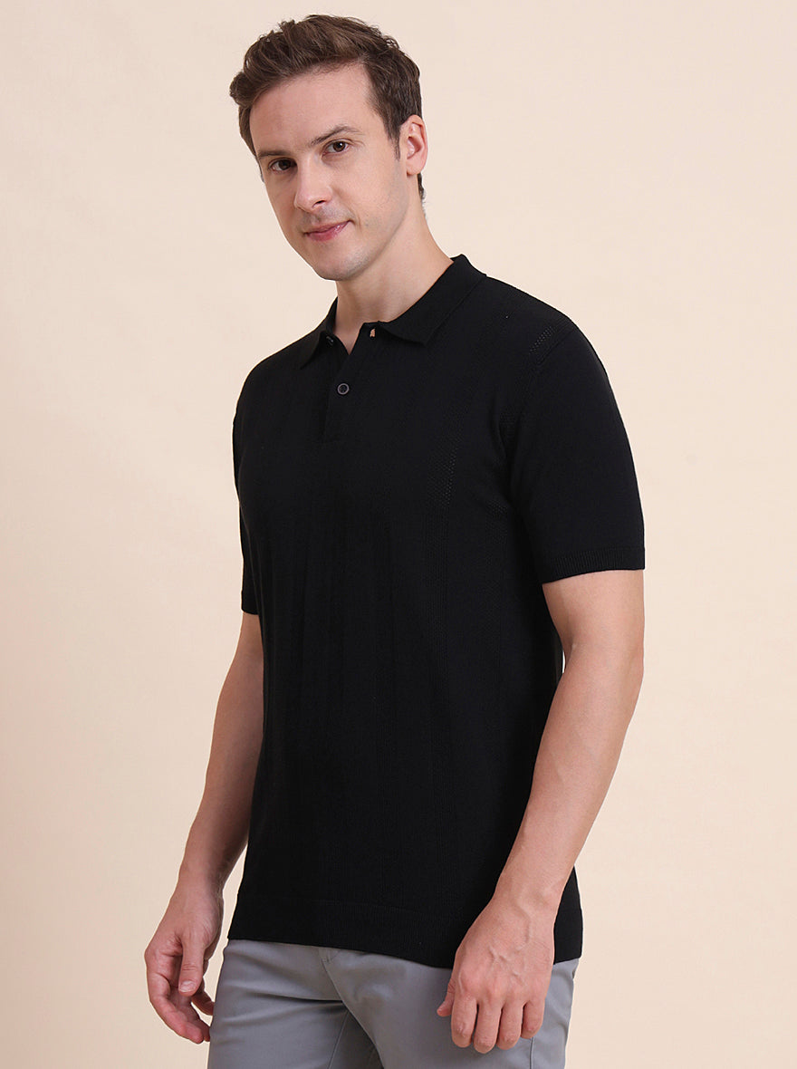 Black Solid Slim Fit Polo T-Shirt | JadeBlue