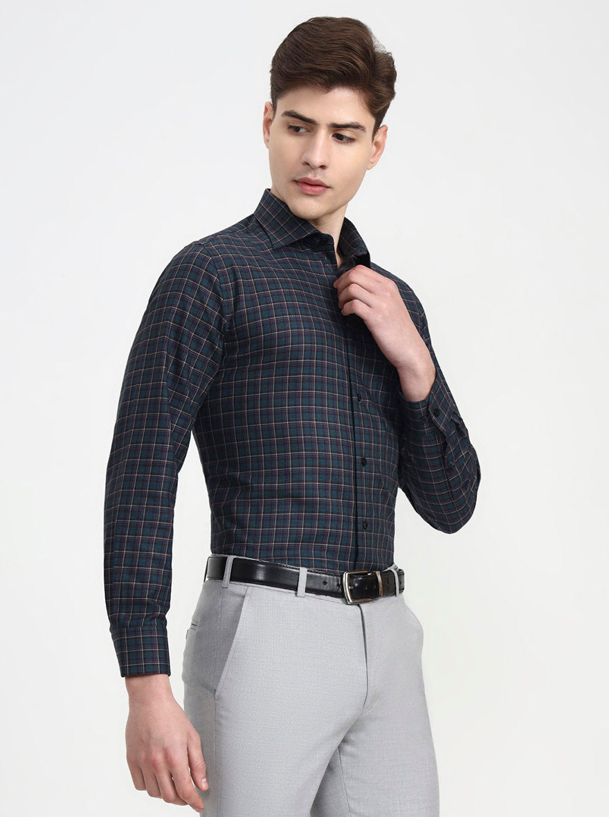 Green Checked Slim Fit Formal Shirt | Metal