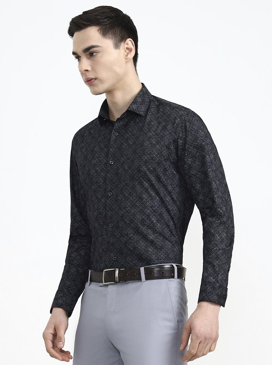 Black Printed Slim Fit Party Wear Shirt | Greenfibre