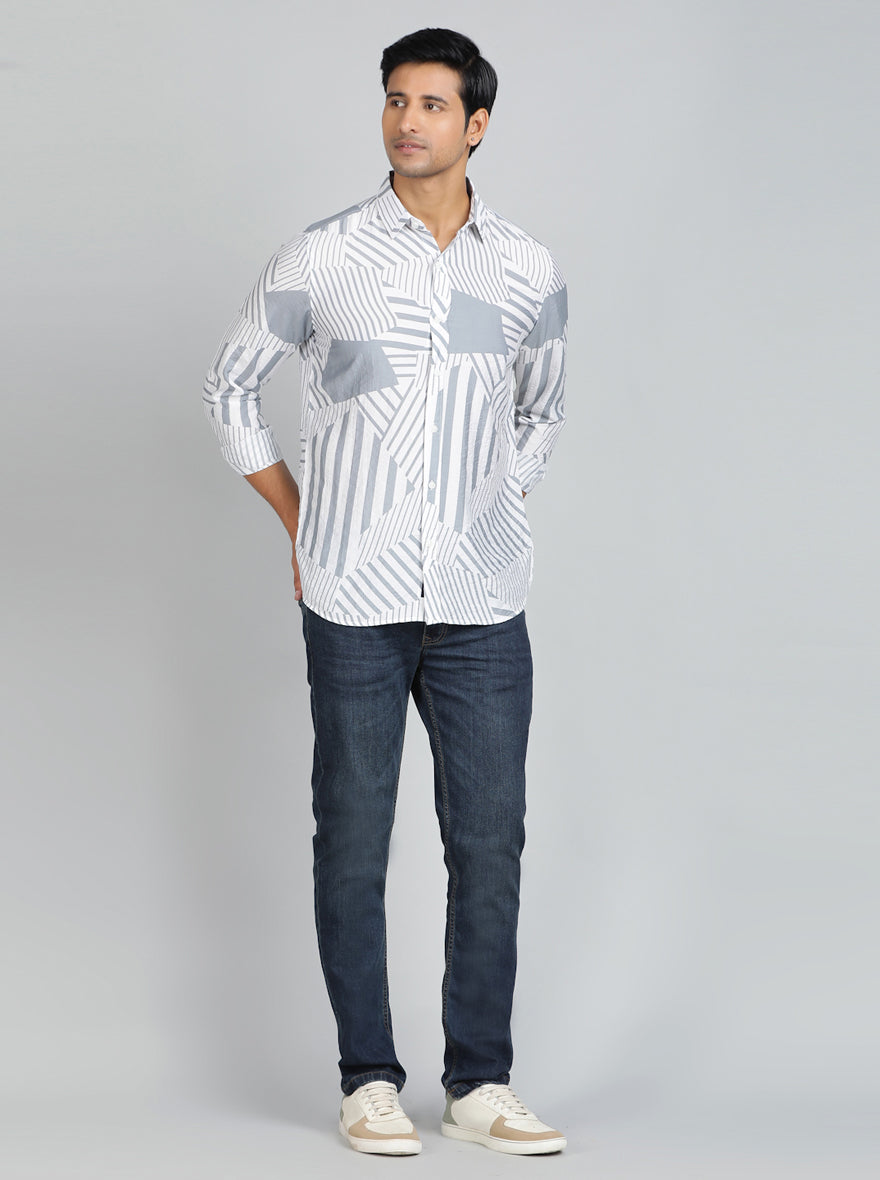 Light Grey Printed Slim Fit Casual Shirt | JadeBlue