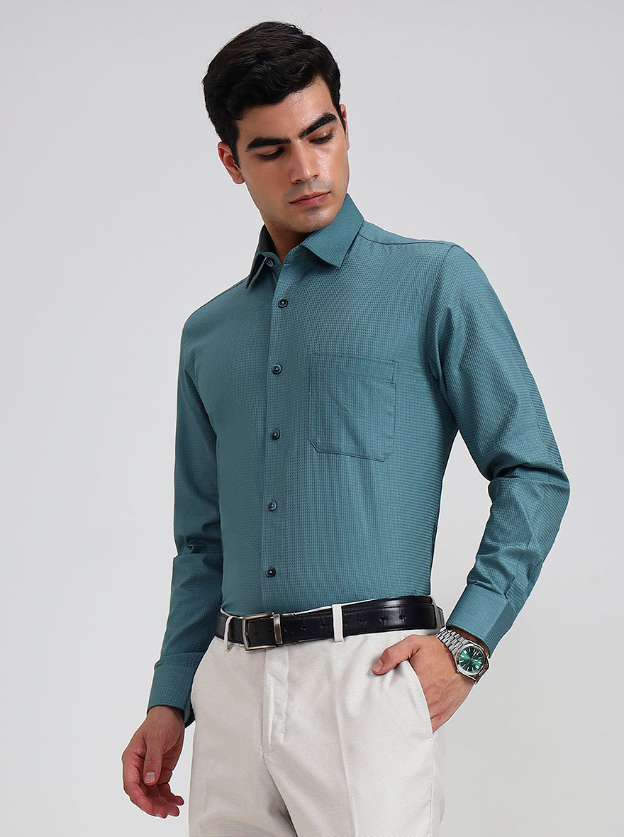 Teal Solid Regular Fit Formal Shirt | JadeBlue