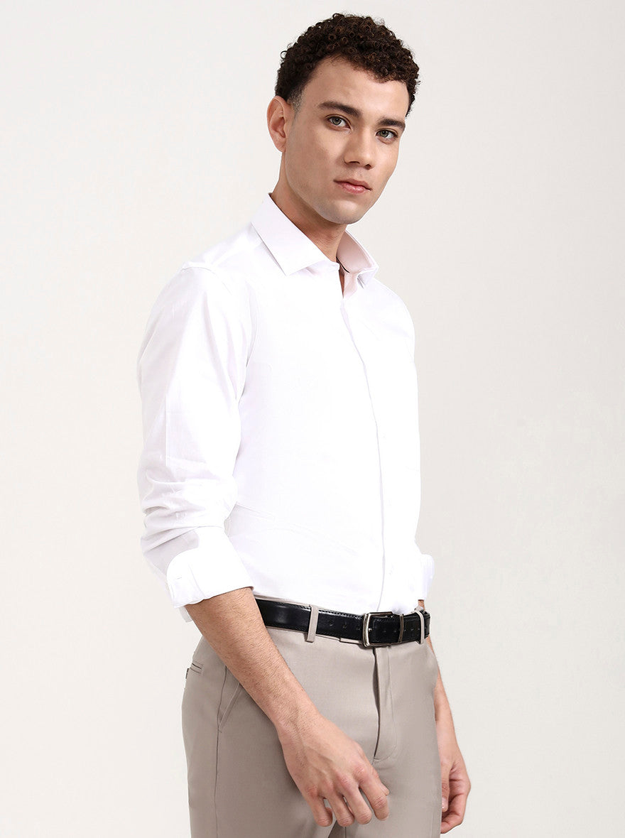 White Solid Slim Fit Formal Shirt | Metal