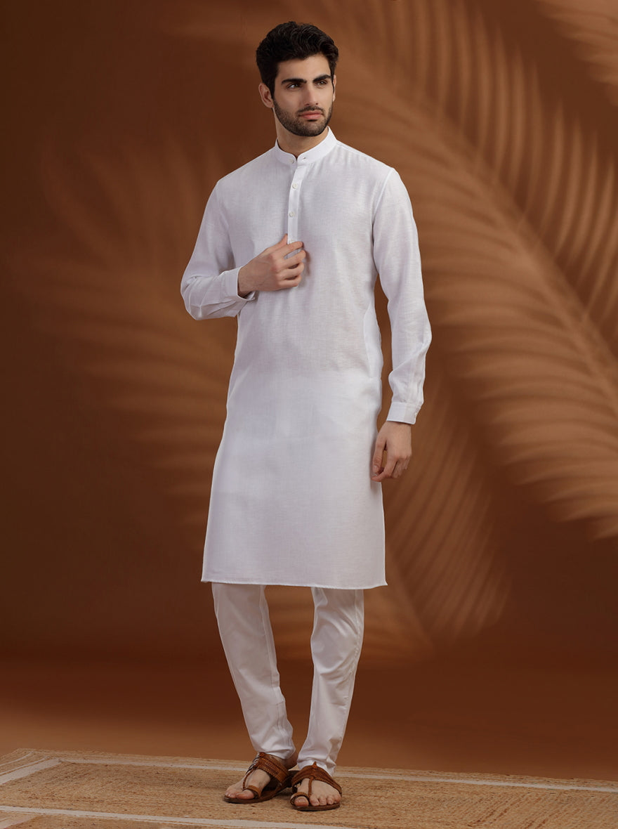 White Solid Modi Kurta | JadeBlue