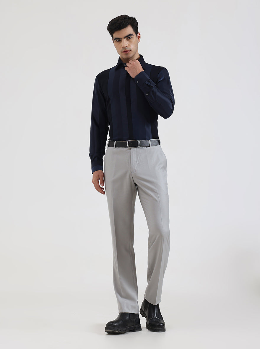Light Grey Solid Slim Fit Formal Trouser | JadeBlue