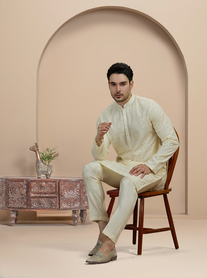 Off White Embroidered Kurta Pajama | Virasana