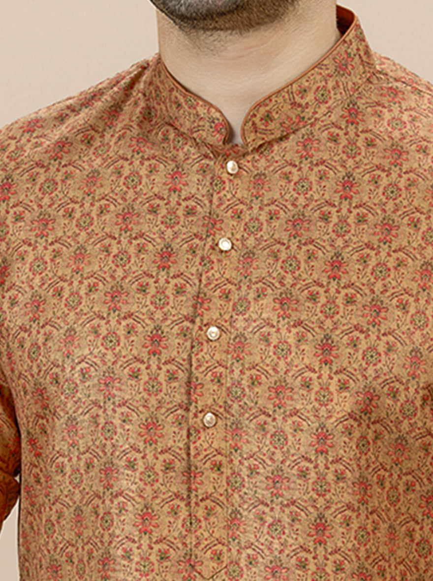 Khaki Printed Kurta | The Kurta Company