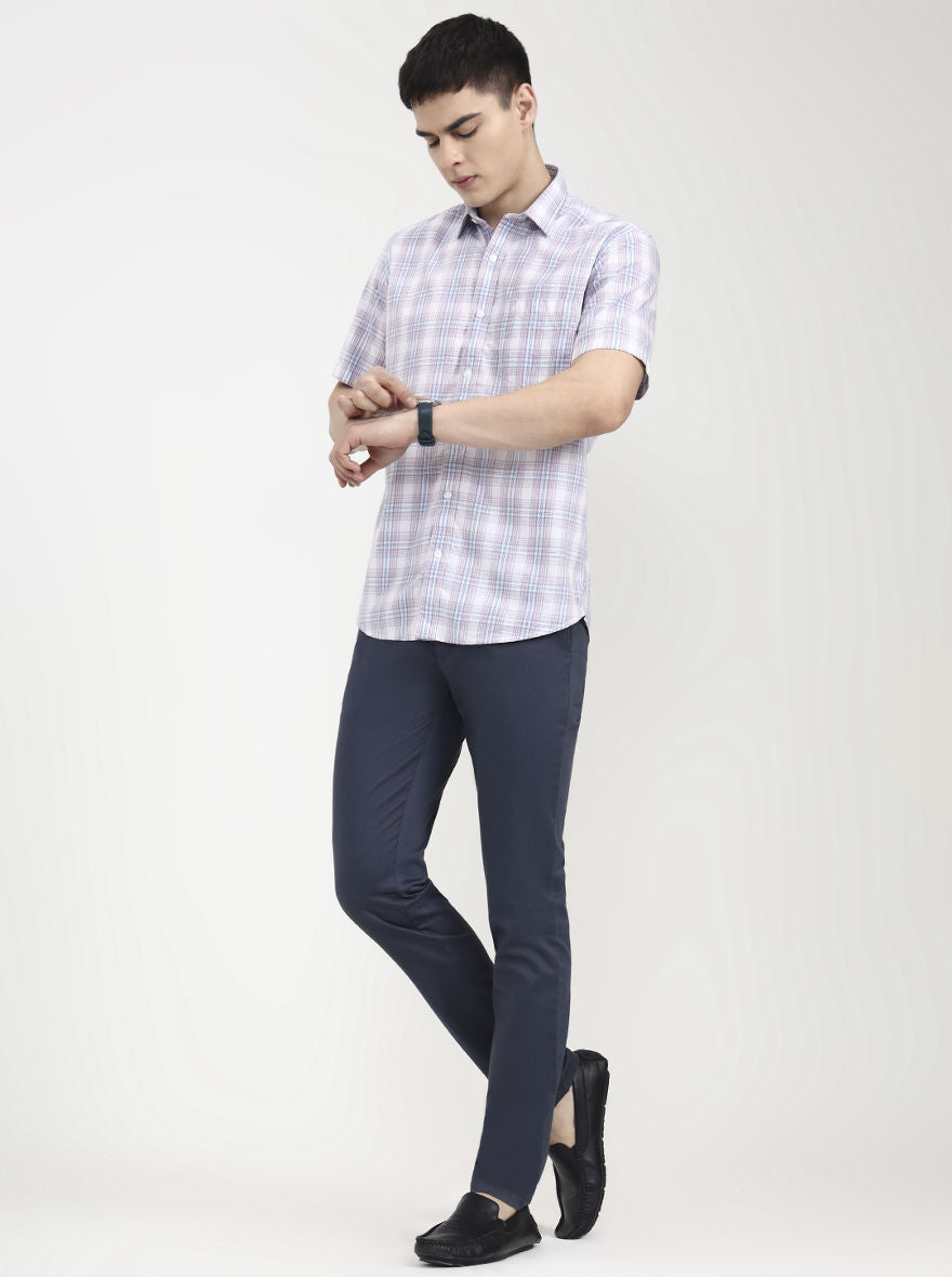 Navy Blue Solid Uno Fit Casual Trouser | JadeBlue