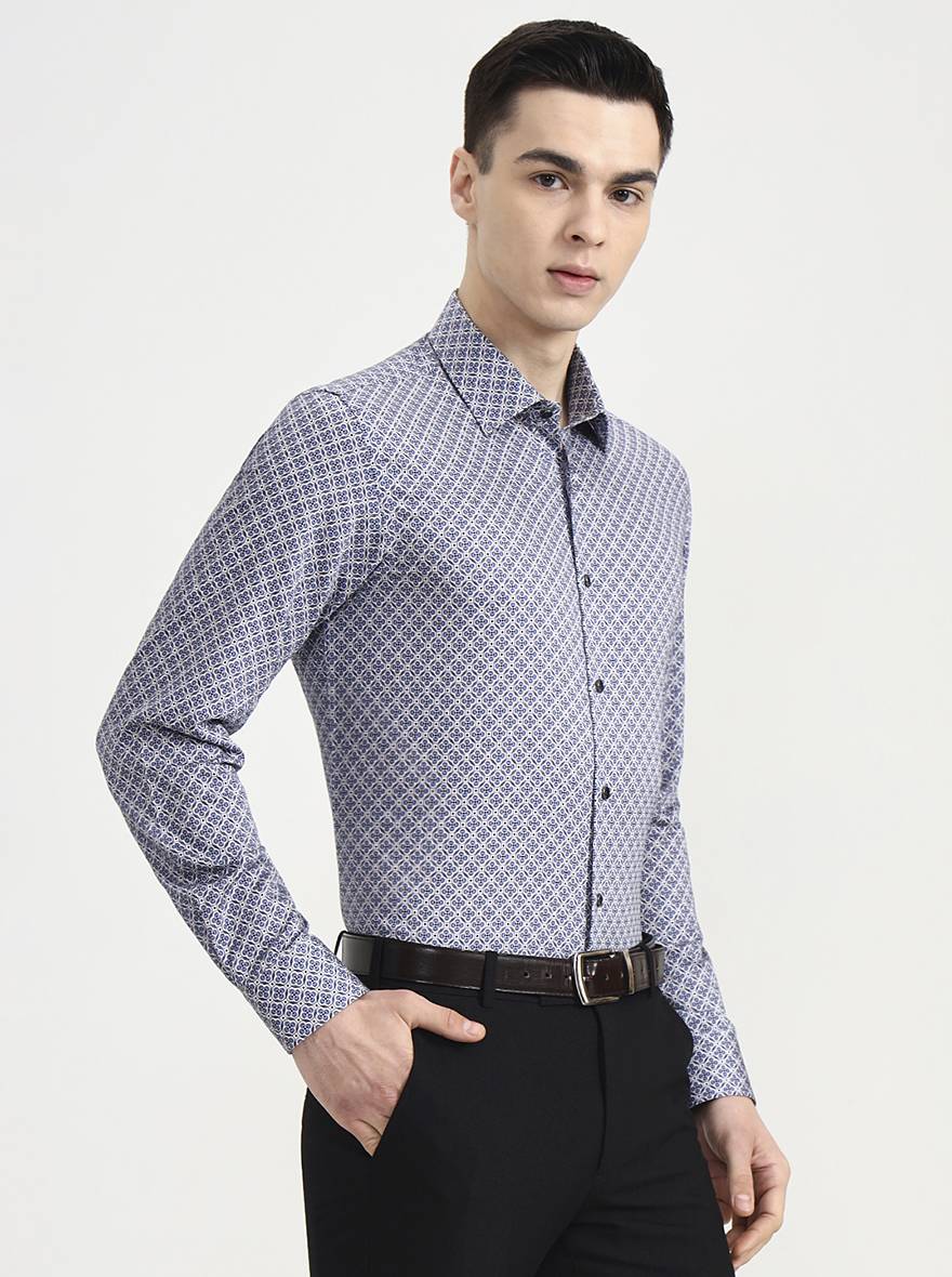 Blue Printed Slim Fit Party Wear Shirt | Wyre