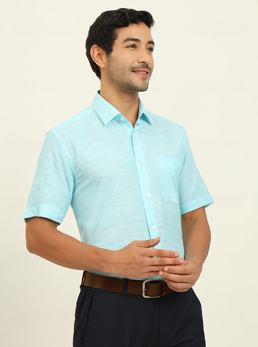 Powder Blue Solid Regular Fit Formal Shirt | JadeBlue