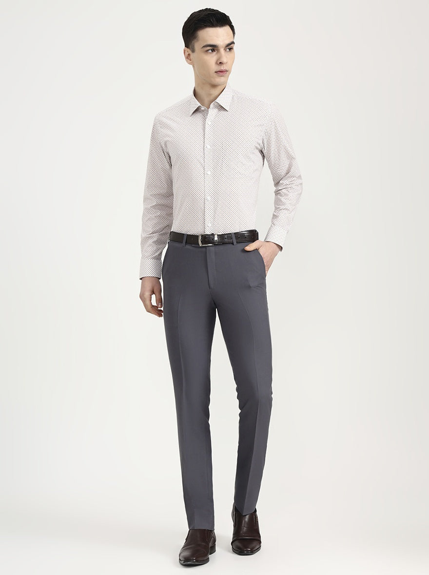 Dark Grey Solid Slim Fit Formal Trouser | Metal