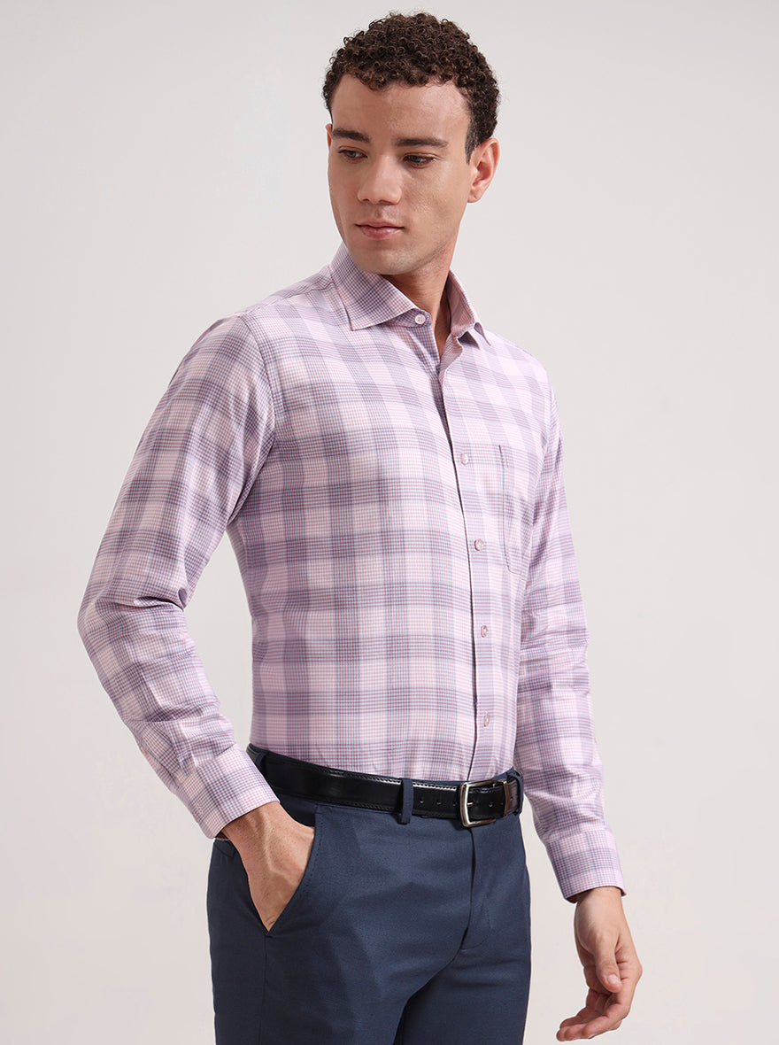 Pink Checked Slim Fit Formal Shirt | Metal