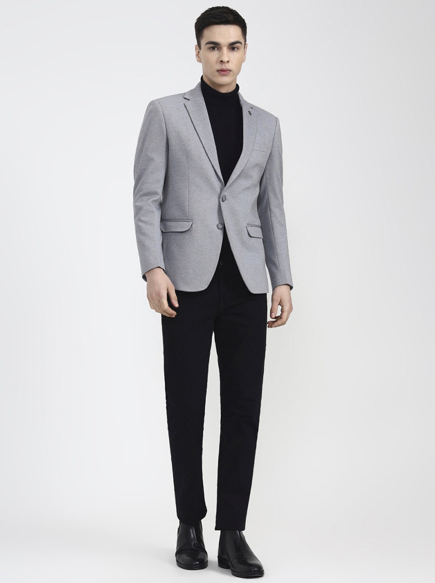 Light Grey Solid Regular Fit Blazer | Wyre