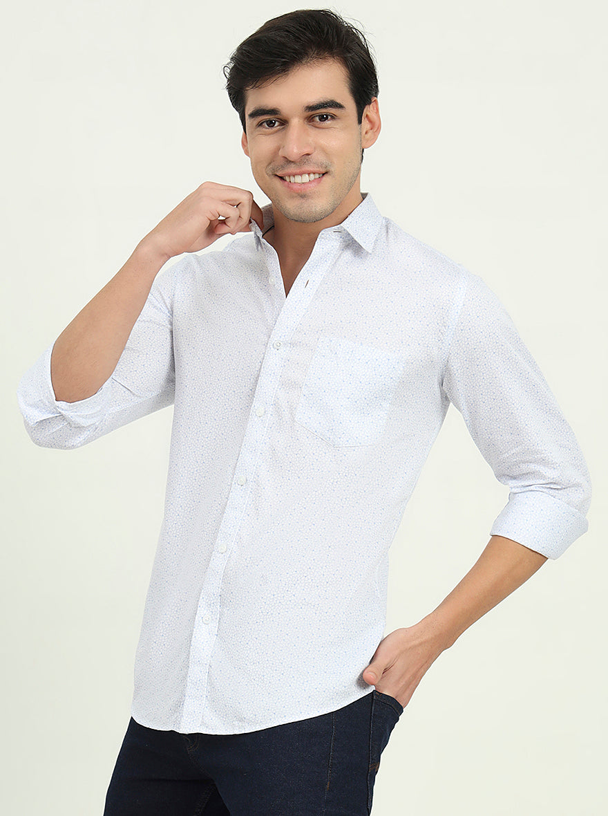 Light Blue Printed Slim Fit Semi Casual Shirt | JadeBlue
