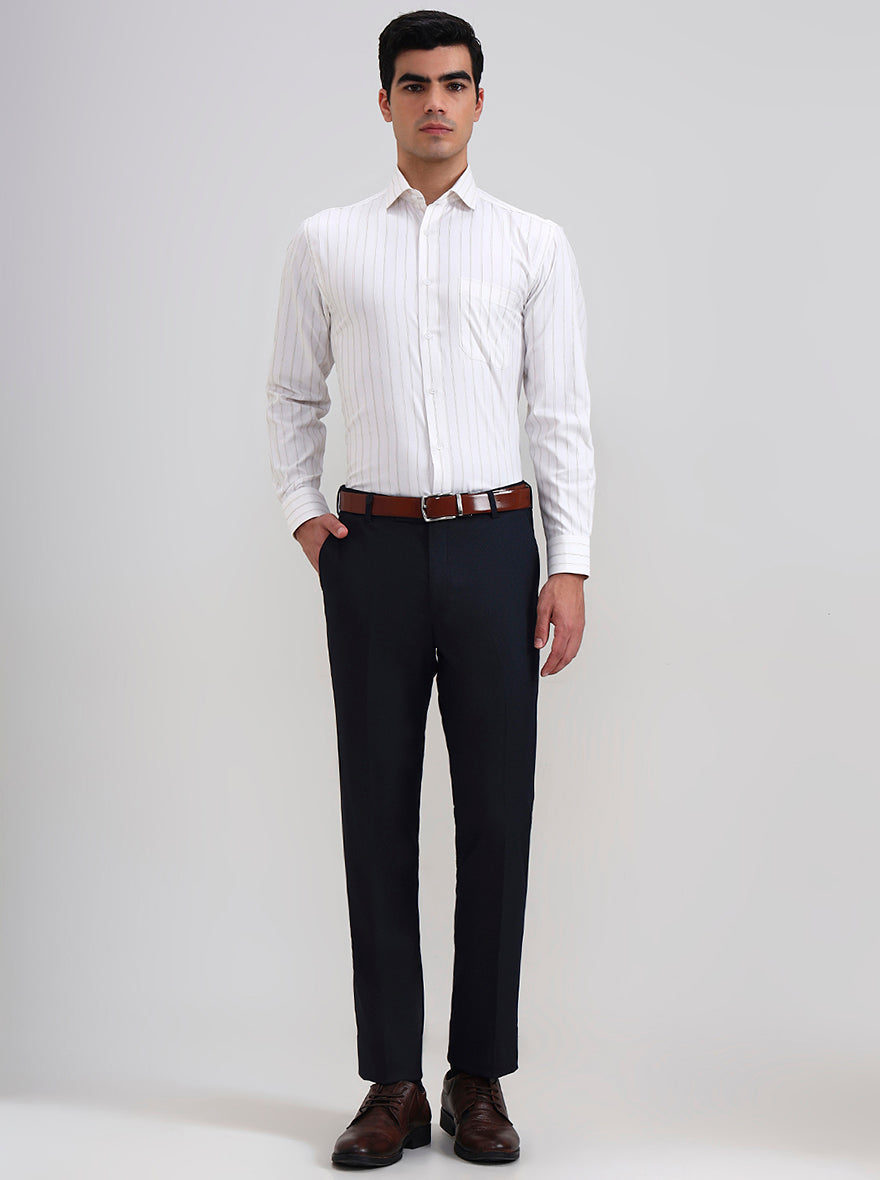 Navy Blue Solid Slim Fit Formal Trouser | Wyre