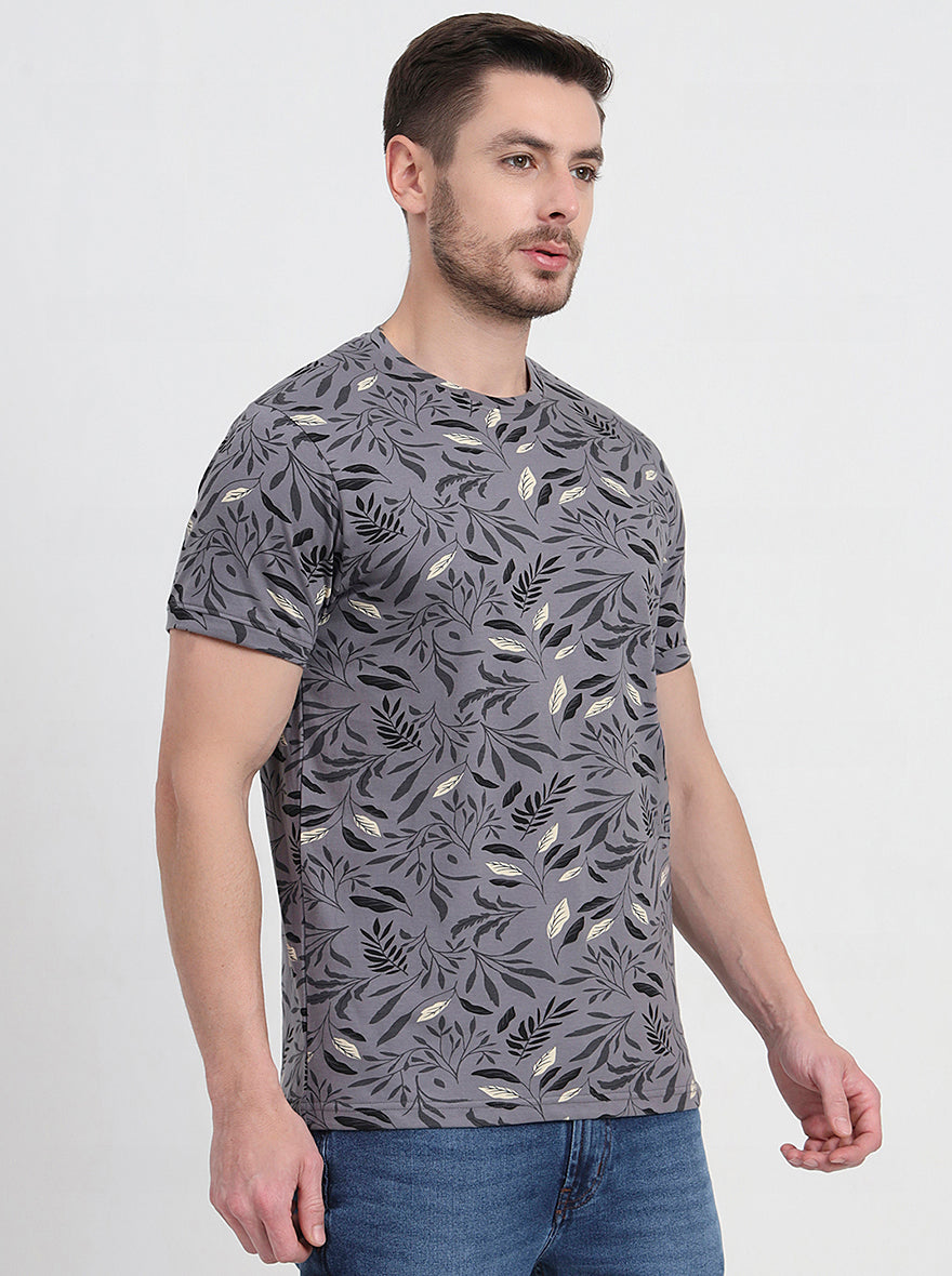 Monument Grey Printed Slim Fit T-Shirt | JadeBlue