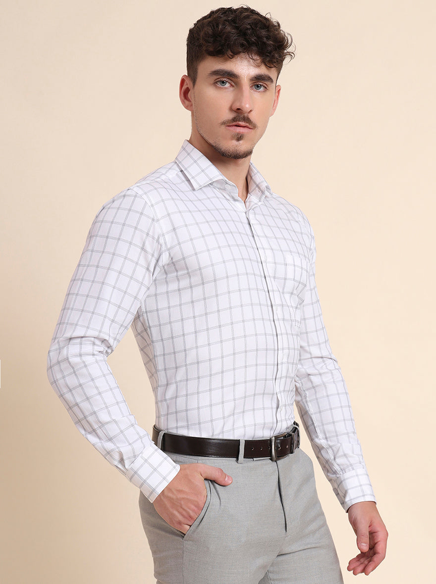 White & Black Checked Slim Fit Formal Shirt | Metal