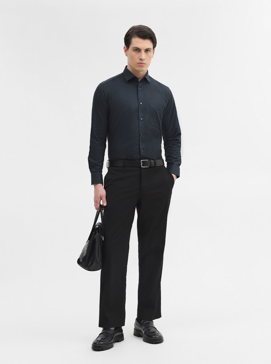Peacock Green Printed Slim Fit Formal Shirt | Metal