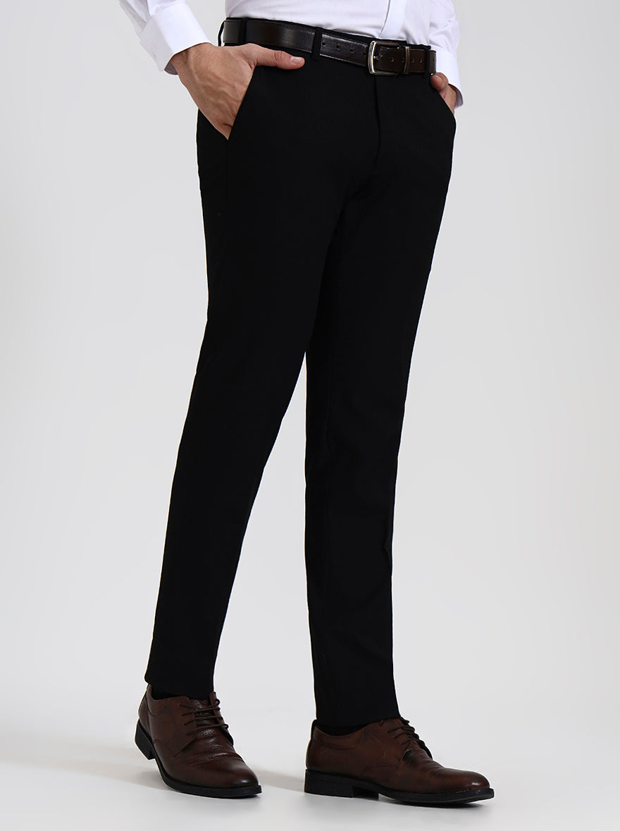 Black Solid Super Slim Fit Formal Trouser | JadeBlue Youth