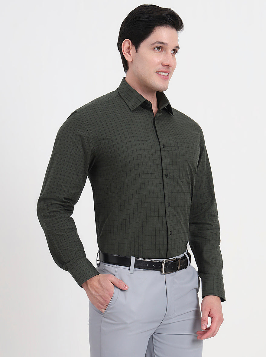 Green Checked Regular Fit Formal Shirt | JadeBlue
