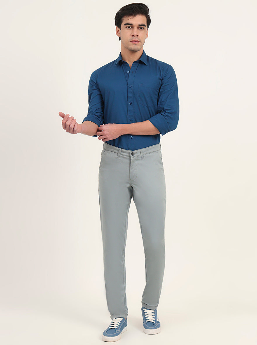 Light Green Solid Neo Fit Casual Trouser | Greenfibre