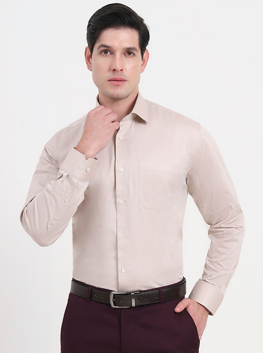 Fawn Solid Regular Fit Formal Shirt | JadeBlue